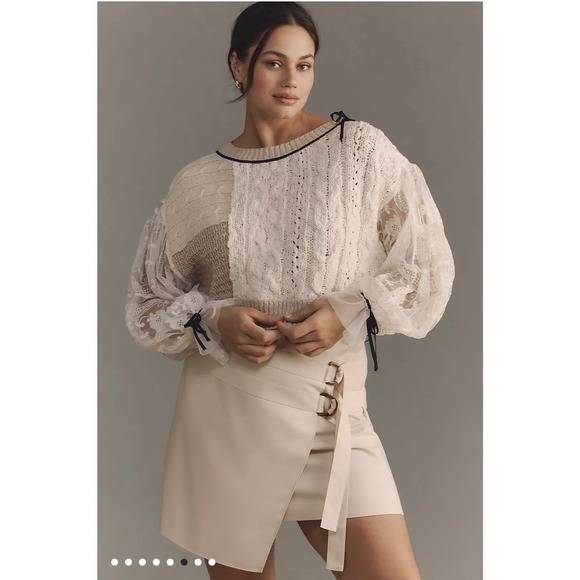 Anthropologie $158 Sweater Lace Sleeve Knitted Body Women Small Sold Out Style - Picture 2 of 6